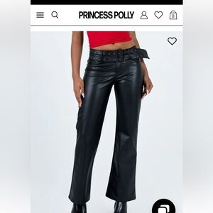 Princess Polly Black Faux Leather Pants‎ with EyeletBelt, low rise, size 4